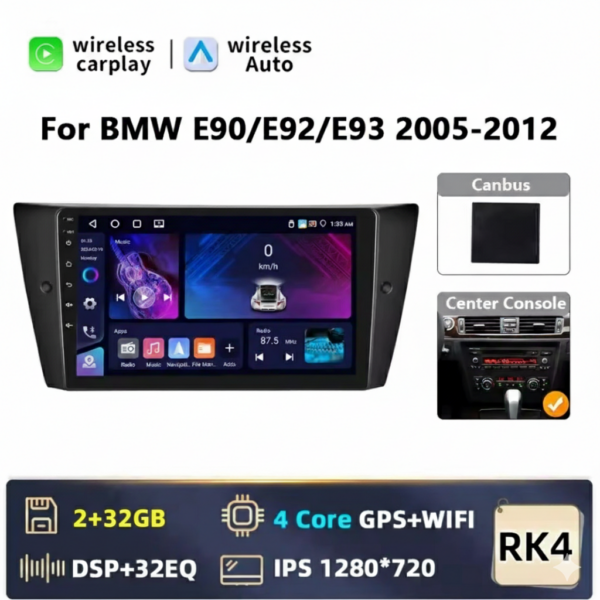BMW 3 E90 Android 14 2+32GB Carplay, AndroidAuto
