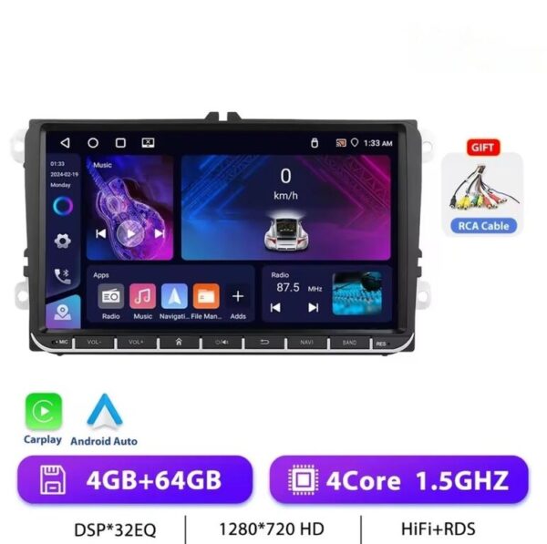 VW 9" 4+64GB, Android 15, Carplay + AndroidAuto