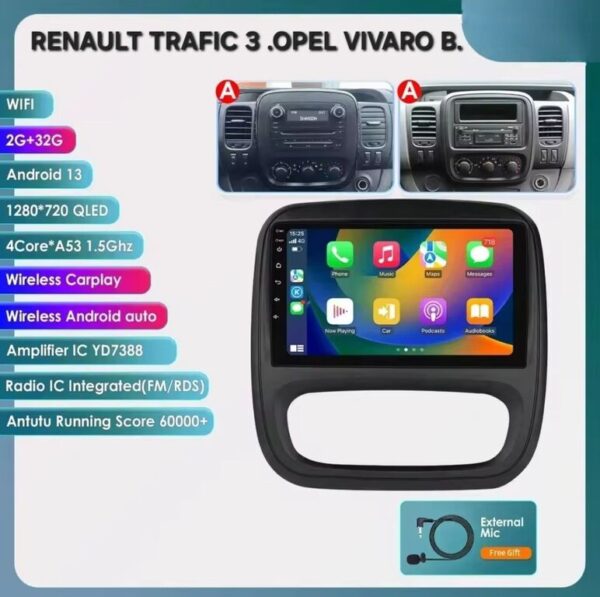 TRAFIC 3, VIVARO B Android 13 2+32GB Carplay